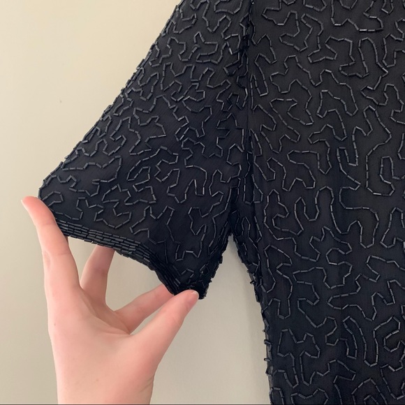 Vintage Laurence Kazar Black Beaded Dress Sz Small - Picture 3 of 11